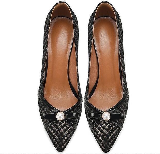 New Pointed-toe Low-cut High Heel Pearl Scale Pattern Wedding Shoes - globaltradeleader