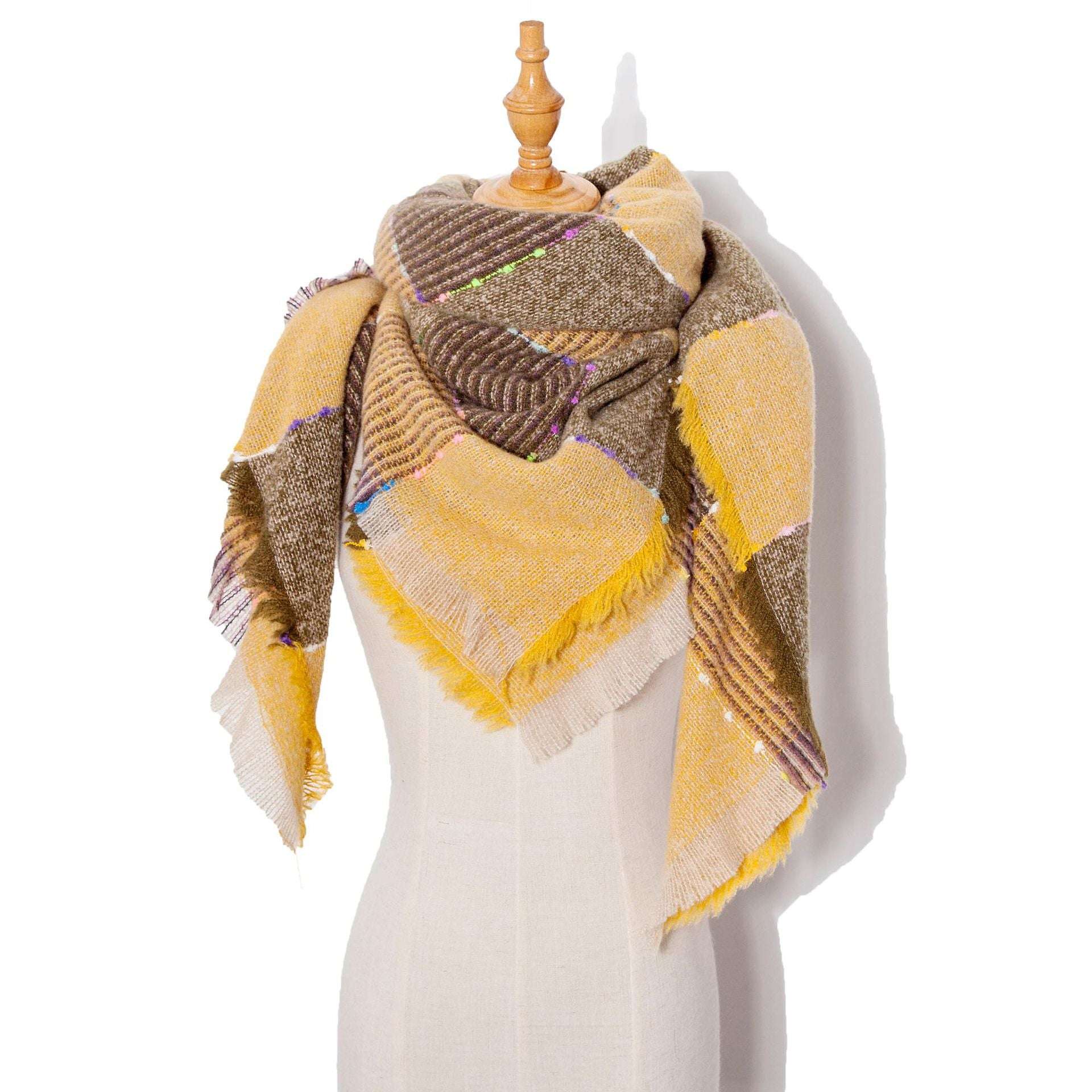 Autumn And Winter Ribbon Large Plaid Triangle Scarf Women's Shawl