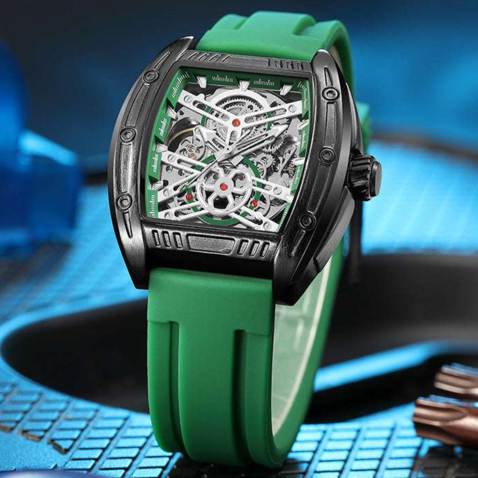 Men's Wine Barrel Type Mechanical Watch Silicone Tape - globaltradeleader