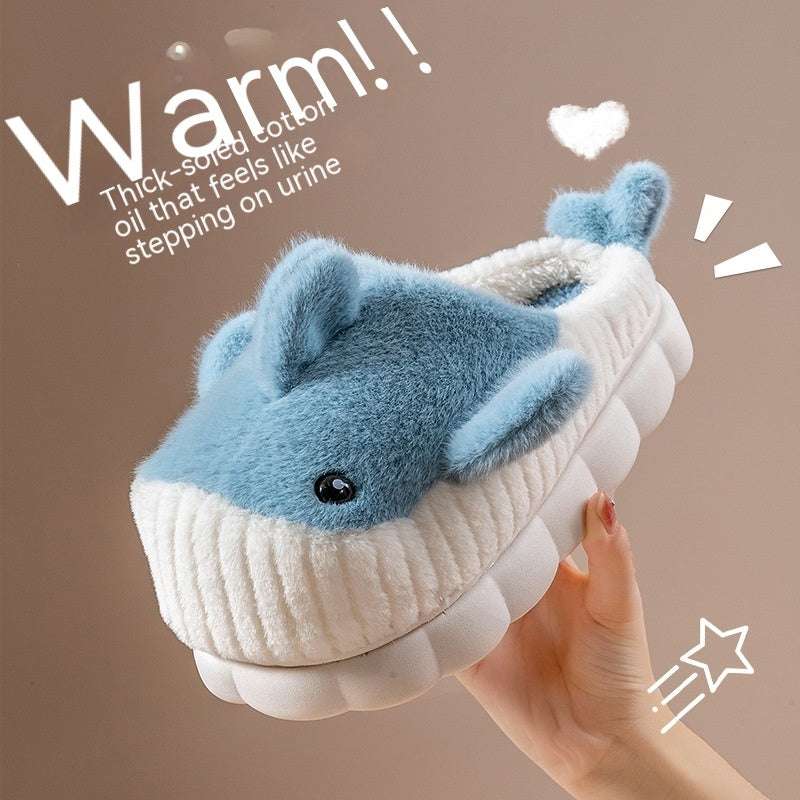 Winter Cute Shark Shoes Women Thick Sole Warm Plush Home Fluffy Slippers Outdoor Garden Indoor Floor House Shoes - globaltradeleader