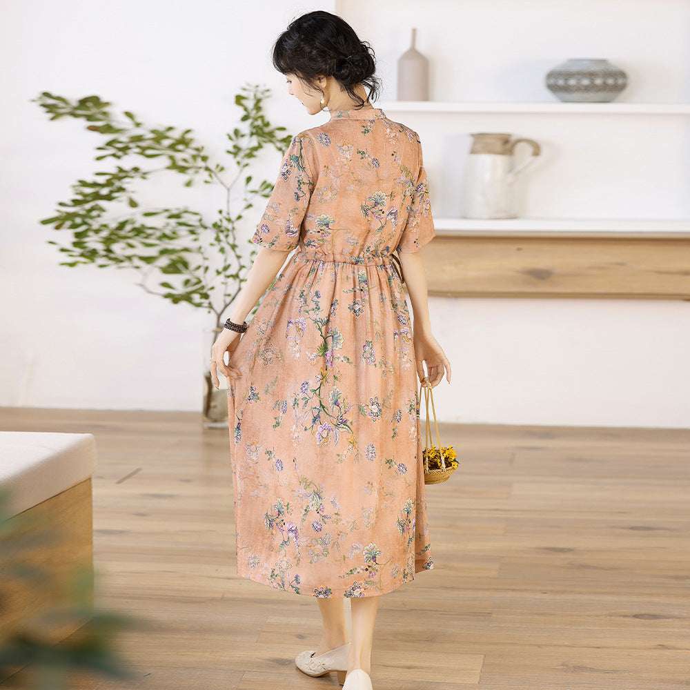 Retro Women's Improved Cheongsam Dress Literary Ramie Print