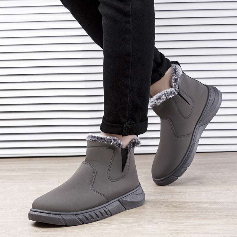 Winter Snow Boots Men V Cutout Shoes With Plush Ankle Boots - globaltradeleader