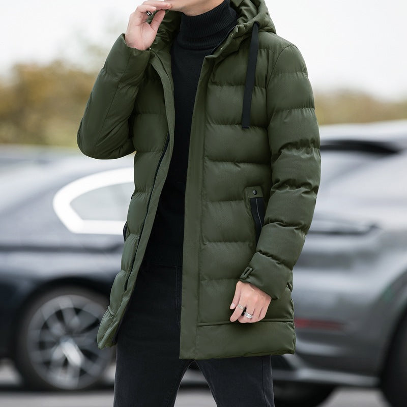 Long Hooded Jacket Men Winter Warm Windproof Coat Fashion Solid Color Clothes Outdoor - globaltradeleader