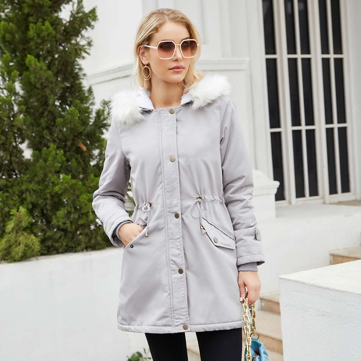 Women's Fashion Detachable Fur Collar Cotton Coat Velvet Coat Cotton-padded Jacket - globaltradeleader