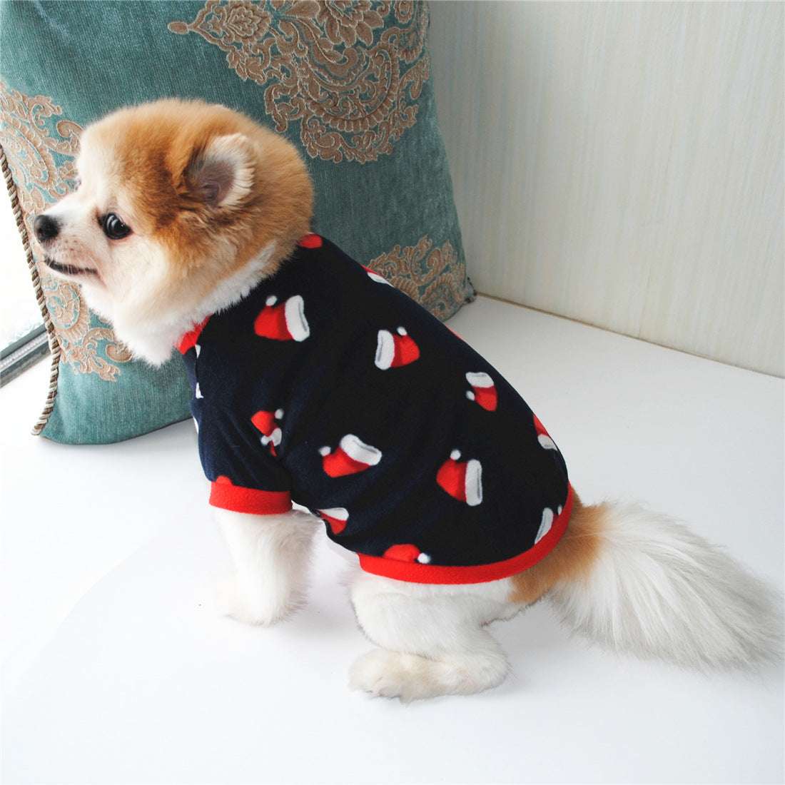 Dog Christmas Clothing Optional Classic Pattern Christmas Hat Ginger Cake Autumn And Winter Pullover Fluffy Jacket Warm Hoodie