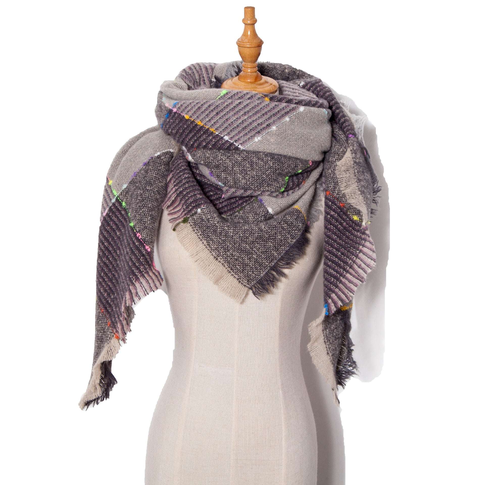 Autumn And Winter Ribbon Large Plaid Triangle Scarf Women's Shawl