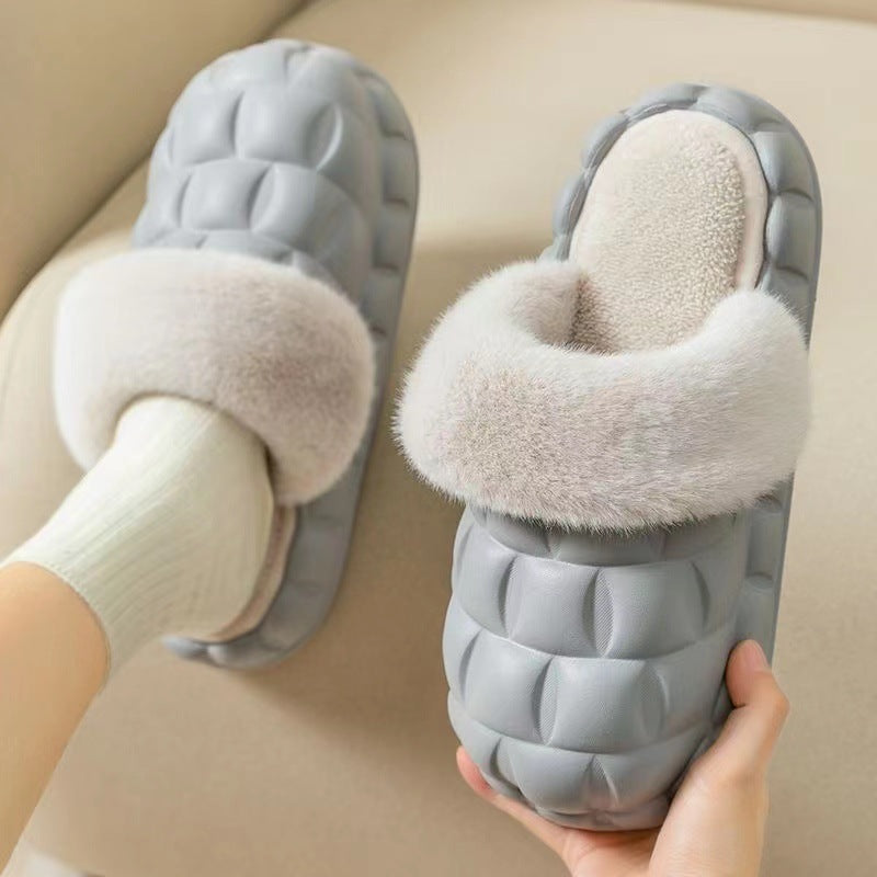 Fuzzy Slippers Women Winter Bedroom Indoor Shoes With Detachable Heel - globaltradeleader