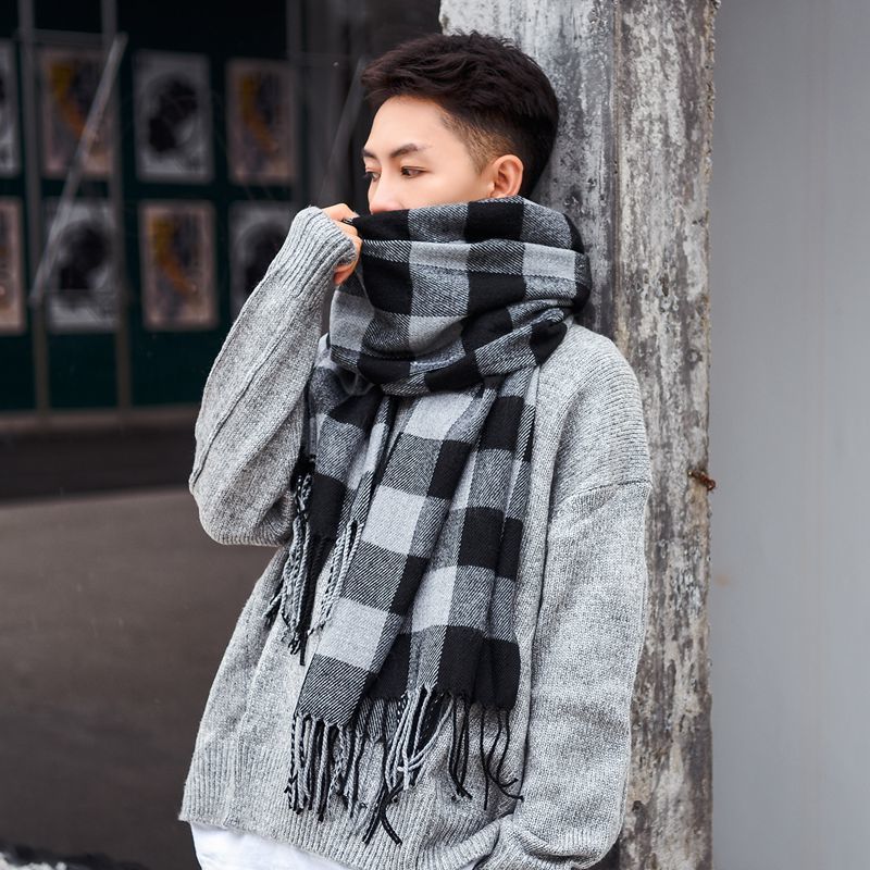 Men's Fashionable And Versatile Plaid Faux Cashmere Scarf