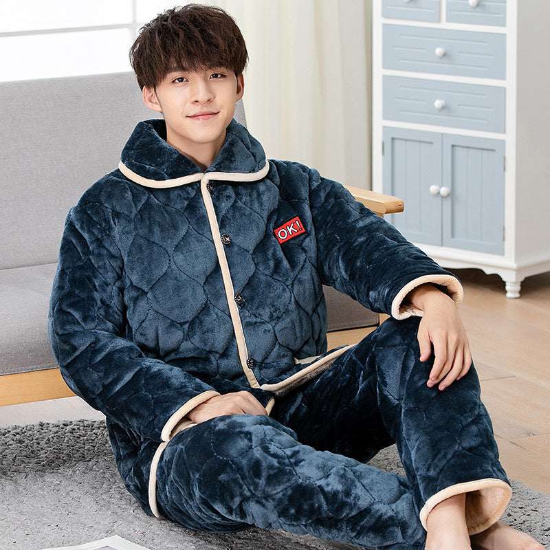 Men's Winter Thickened Crystal Fleece Quilted Pajamas
