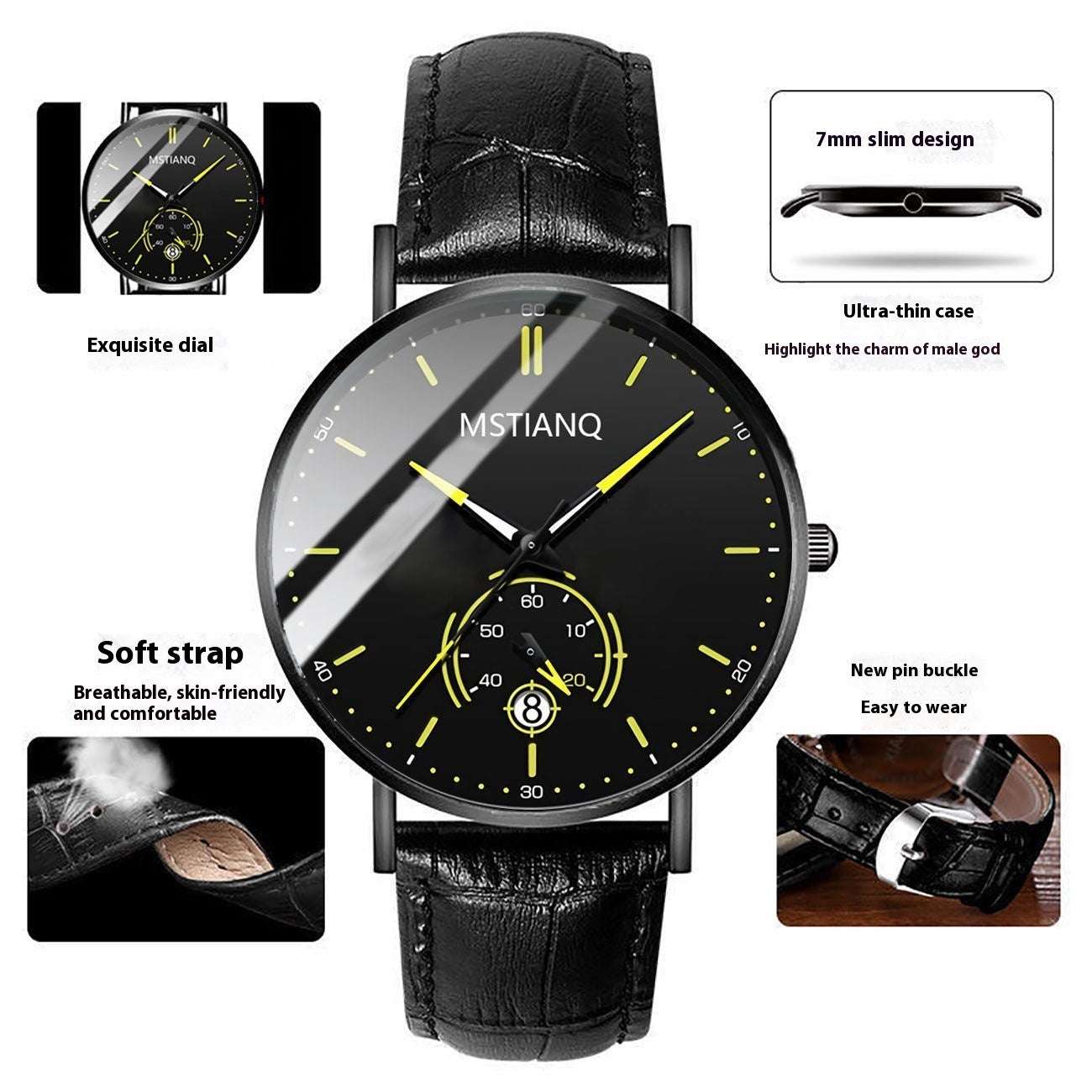 Trade Watch Stylish Black Technology Belt Refined Steel Korean Casual Calendar - globaltradeleader