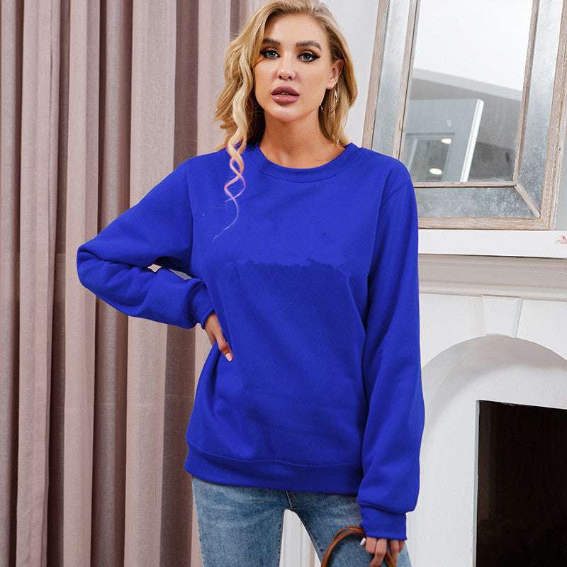 Fleece-lined Thick Round Neck Loose-fitting Solid Color Long Sleeves Sweater - globaltradeleader