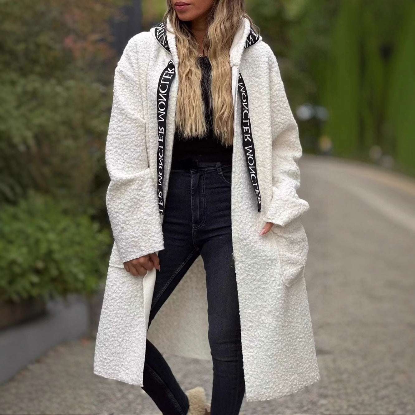 Ladies Hooded Letters Lamb Wool Coat - globaltradeleader