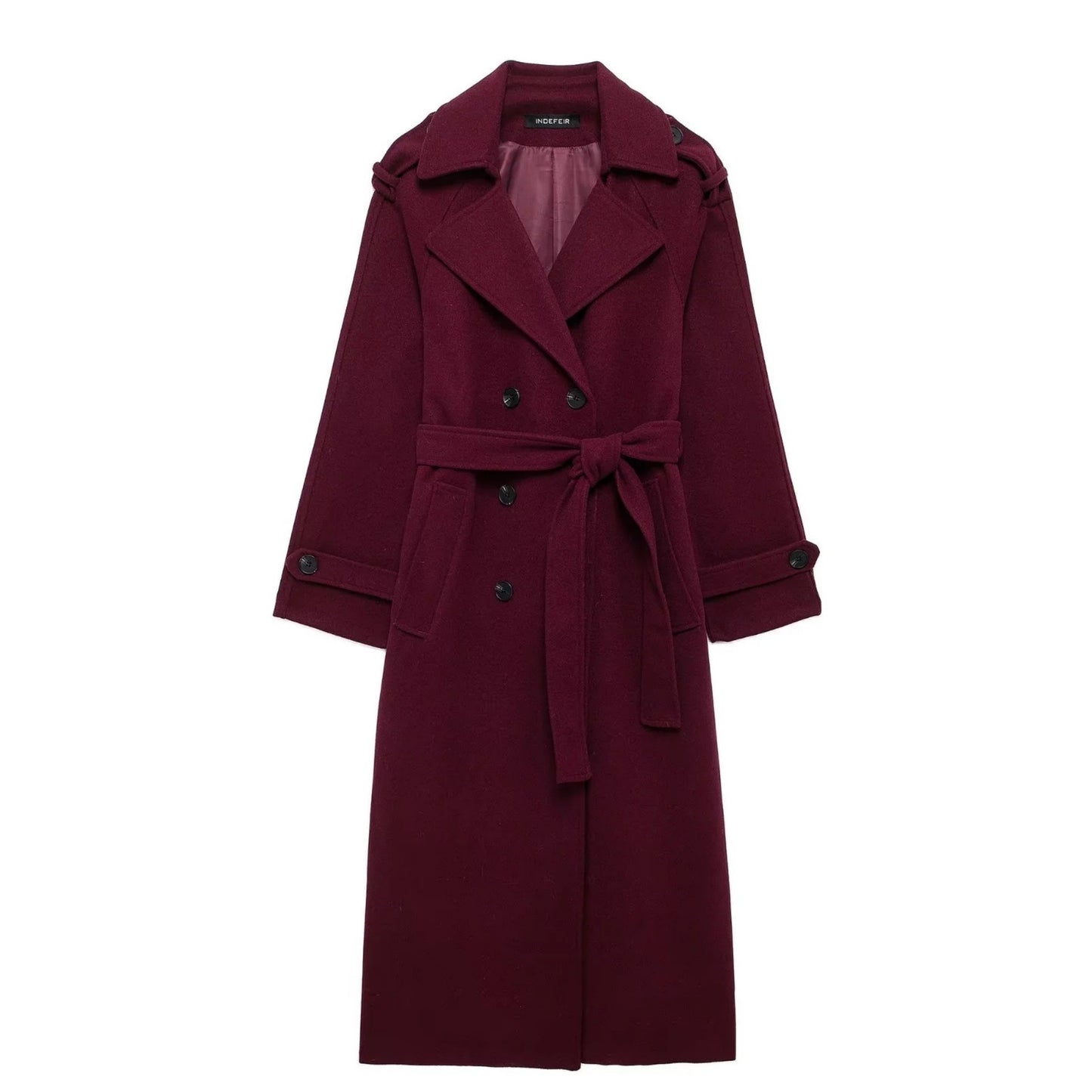 Fashion Lapel Woolen Coat With Belt Winter Double-breasted Trench Long Jacket For Women Clothing - globaltradeleader