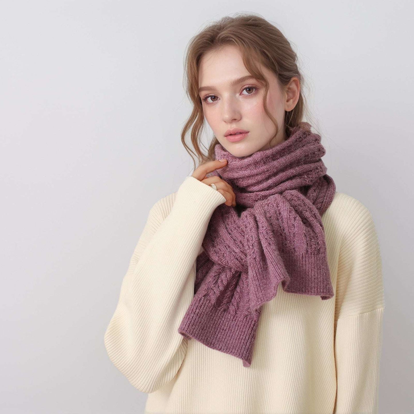 European And American Autumn And Winter Thickening Warm Wool Scarf Artificial Cashmere Solid Color Texture Knitted Scarf