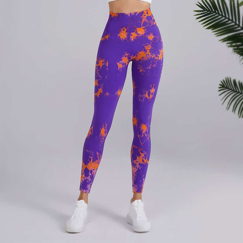 Tie-dye Printed Yoga Pants Fashion Seamless High-waisted Hip-lifting Trousers Sports Running Fitness Pants For Womens Clothing - globaltradeleader