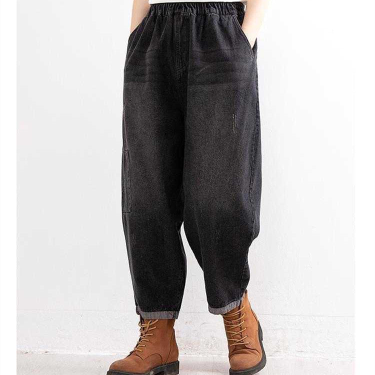 Elastic-waisted Vintage Literary Wash Daddy Pants