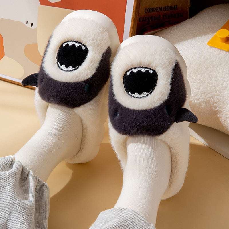 Shark Slippers Cute Cartoon Warm Winter Plush Fuzzy Shoes Women - globaltradeleader