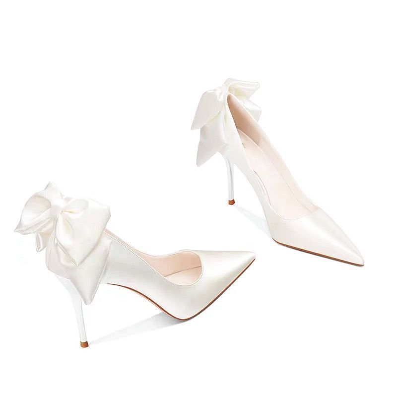 Pointed Toe Stiletto Evening Dress Shoes Bow High Heels - globaltradeleader