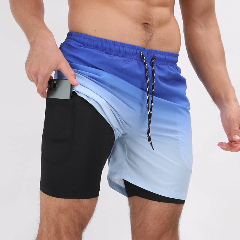 Gradient Printed Beach Shorts Double Layer Casual Sport Shorts - globaltradeleader