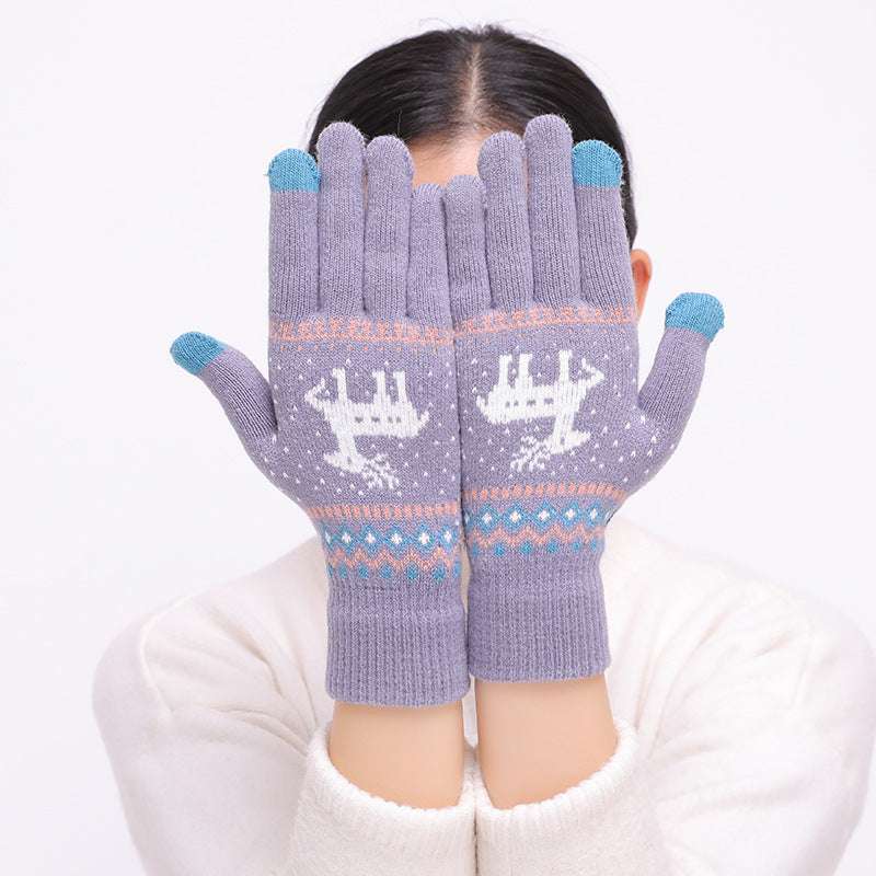 Women's Cute Animal Deer And Snowflake Knitted Gloves Full Finger Winter Gloves Touch Screen Gloves Beautiful Christmas Gift - globaltradeleader