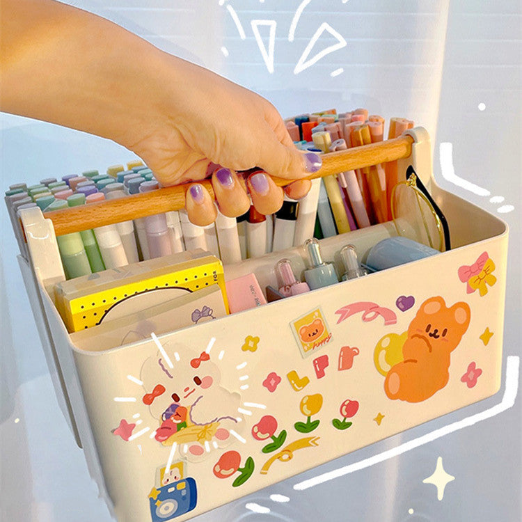 Children's Large Capacity Portable Compartment Pencil Holder Stationery Storage Box