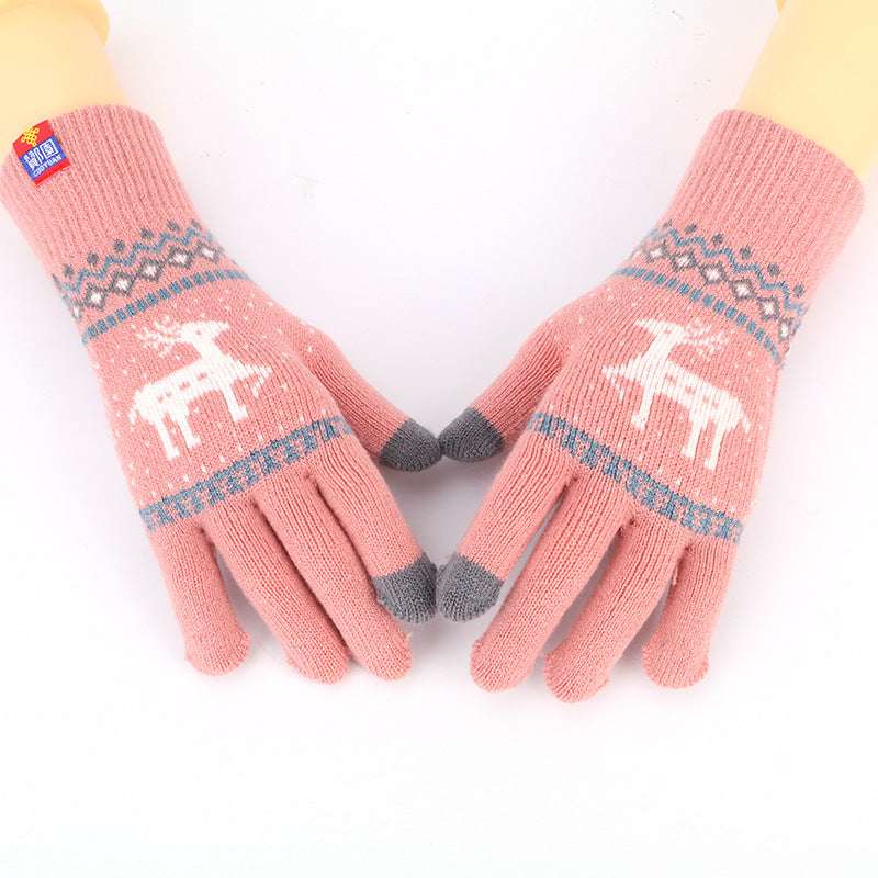 Women's Cute Animal Deer And Snowflake Knitted Gloves Full Finger Winter Gloves Touch Screen Gloves Beautiful Christmas Gift - globaltradeleader