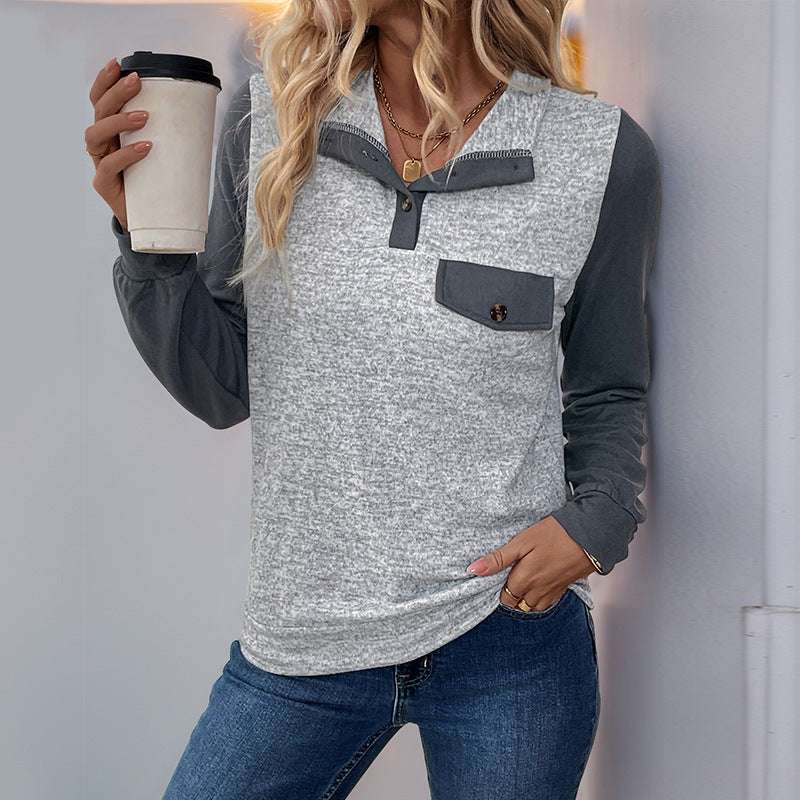 Women's Cardigan Button Color Stitching Stand-collar Sweater