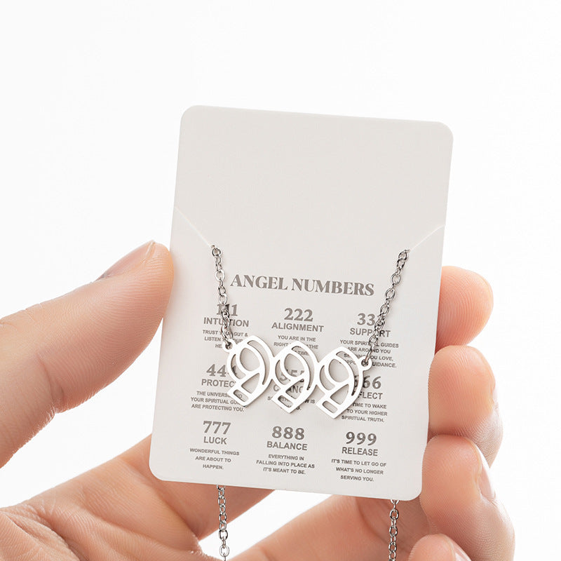 2025 Women's New Angel Lucky Digital Pendant Necklace Fashion 000-999 Stainless Steel Vintage Necklace - globaltradeleader