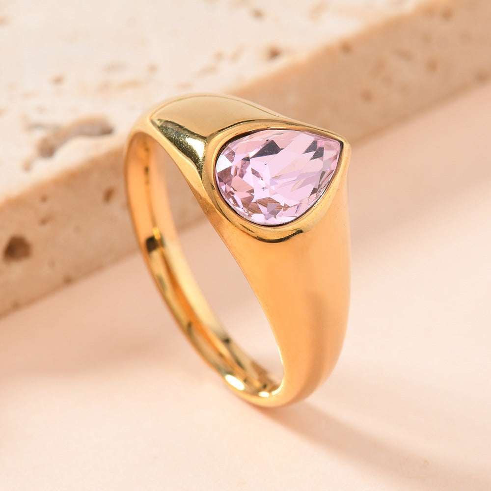 Colorful Rhinestone Rings Fashion Personality Teardrop-shaped Ring For Women Jewelry - globaltradeleader