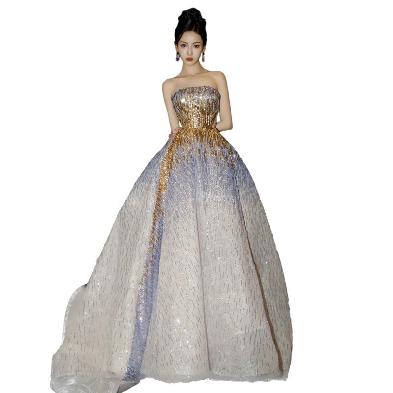 Purple Tube Top Light Miniature High-end Banquet Embossed Toast Dress - globaltradeleader