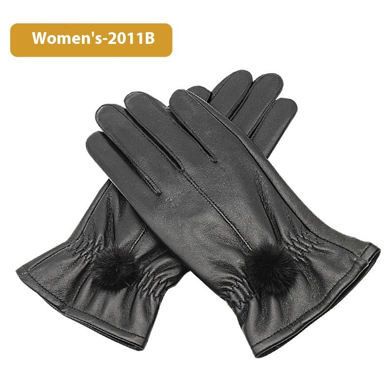 Autumn And Winter Women's Leather Gloves Fleece-lined Thick Windproof Warm Touch Screen Sheepskin - globaltradeleader