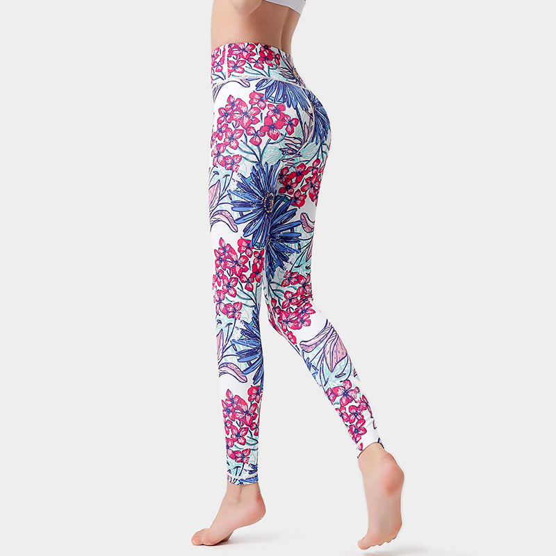 Fashion Flowers Print Leggings High Waist Hip Lifting Yoga Pants For Women Sports Running Fitness Trousers - globaltradeleader