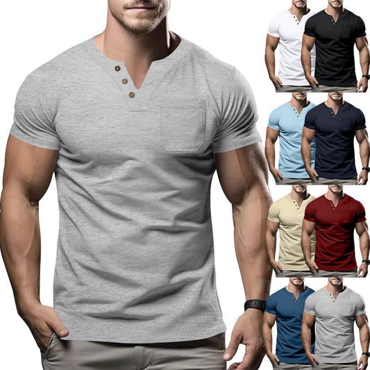 Casual T-shirt V-neck Fashion Slim Men's Short Sleeve - globaltradeleader
