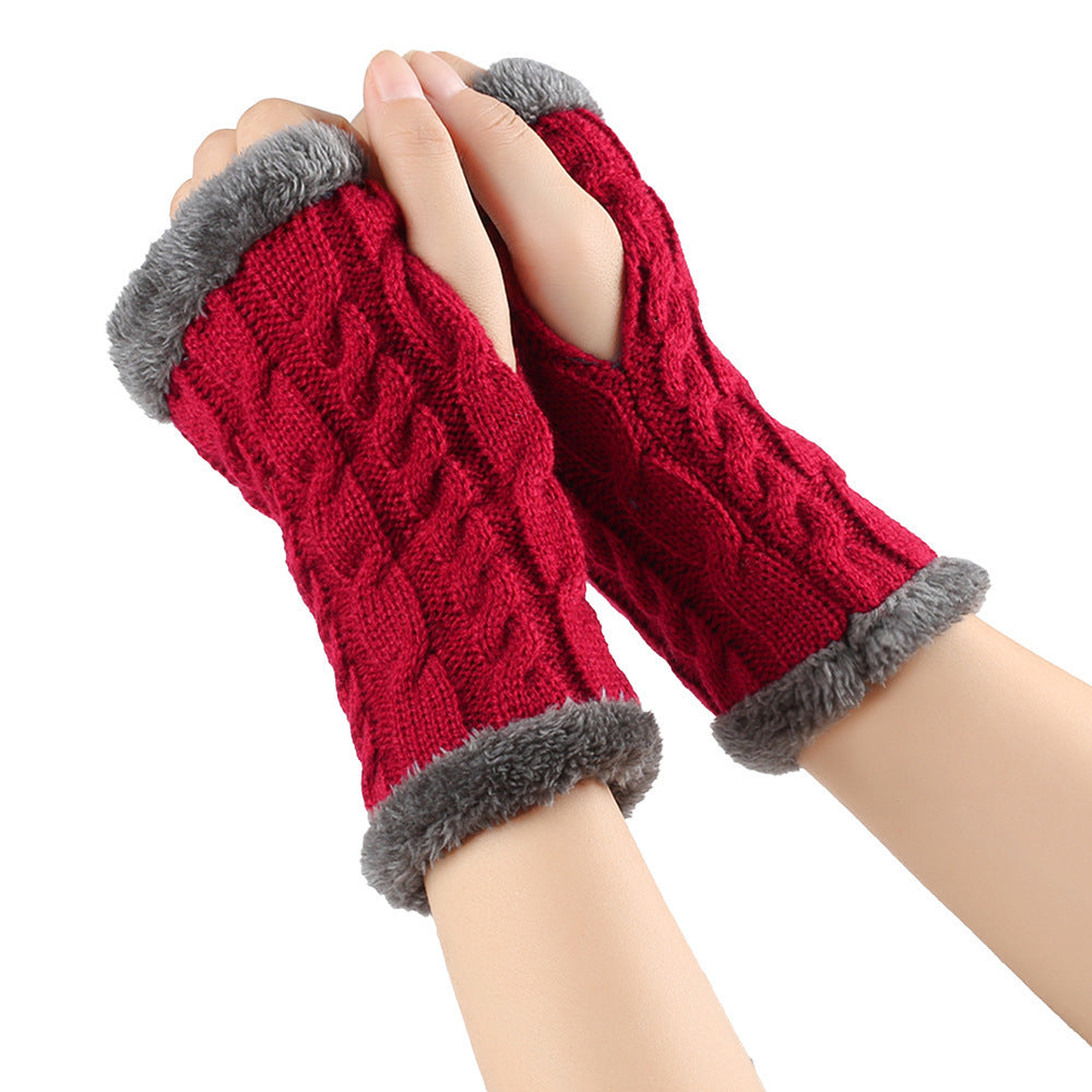 Winter Plush Gloves Twist Knitted Fingerless Fleece Gloves Women Warm Thickened Woolen Gloves - globaltradeleader