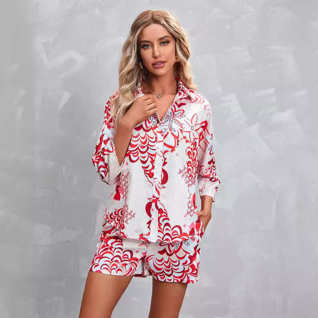 Women's Fashion Printed Short-sleeved Shorts Casual Suit - globaltradeleader
