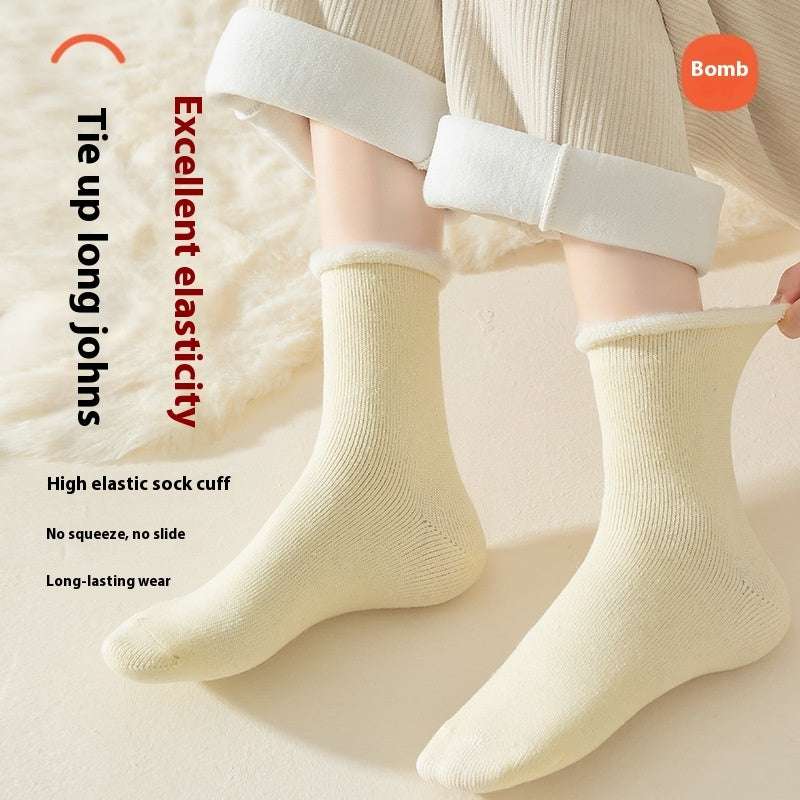 Women's Mid-calf Winter Fleece Lined Padded Warm Keeping Sleeping Floor Cashmere Socks - globaltradeleader