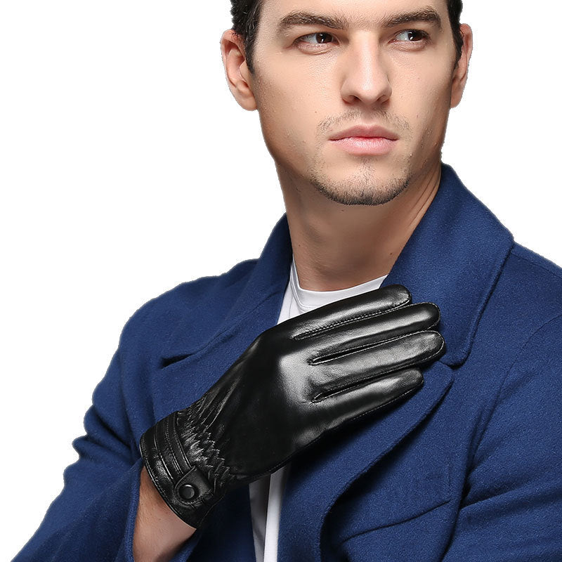 Winter Men's Warmth Plus Fleece Thickened PU Leather Gloves - globaltradeleader