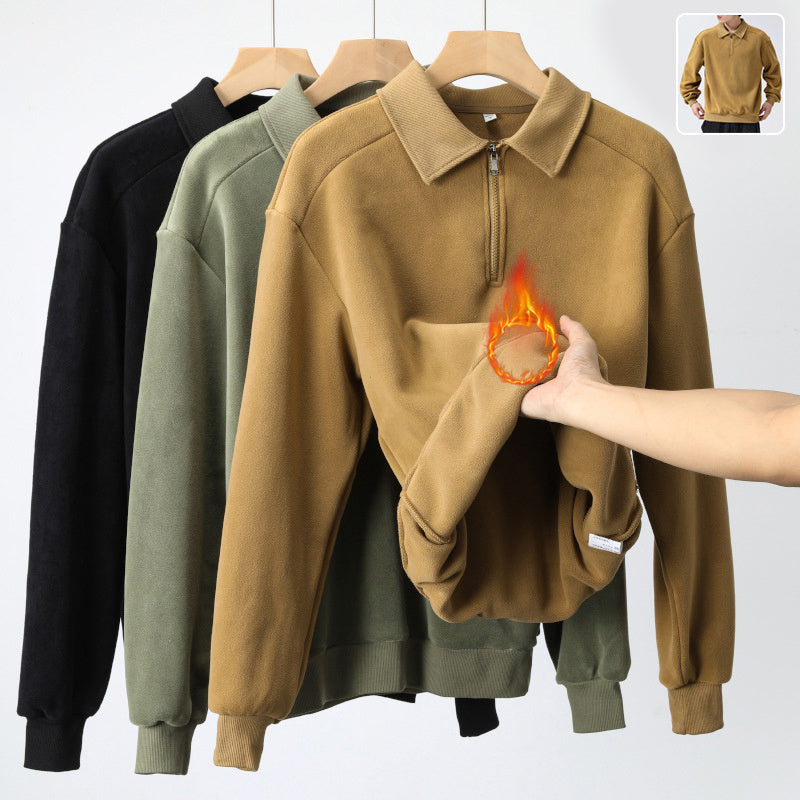 Fashion Lapel Half-zip Sweatshirt Winter Warm Fleece Long Sleeve Top Men's Clothing - globaltradeleader