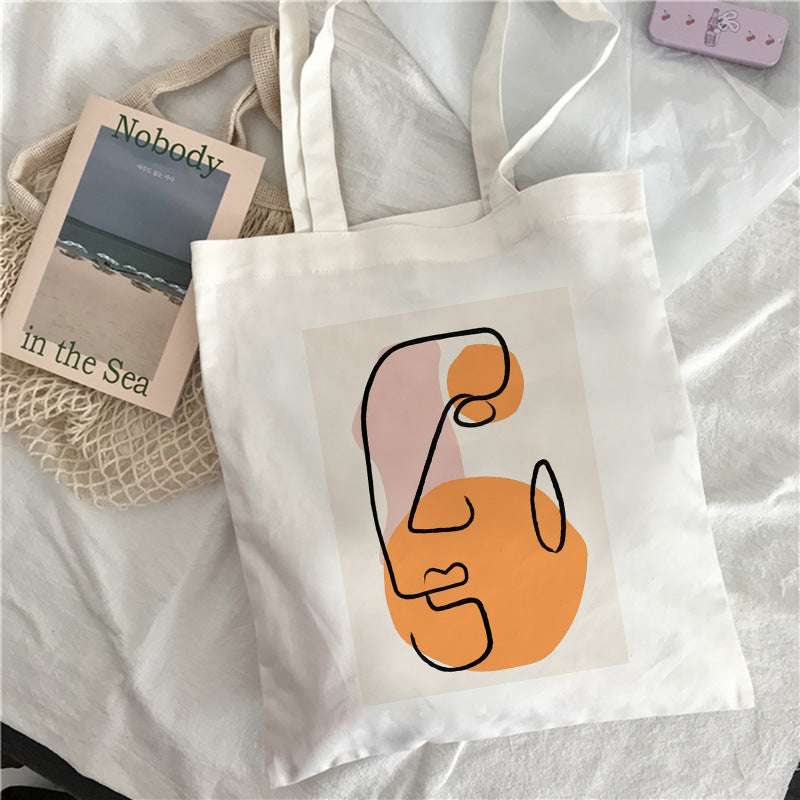 Simple Face Print Canvas Bag