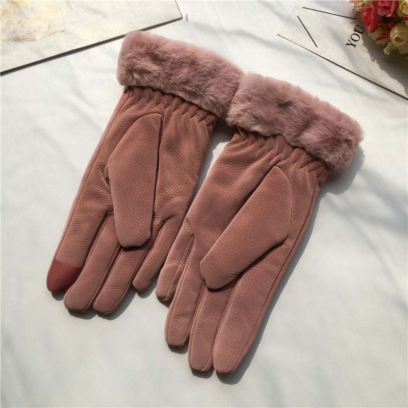 Autumn And Winter Women's Riding Gloves Korean Style Alphabet Cartoon Warm Double Layer Fleece-lined - globaltradeleader