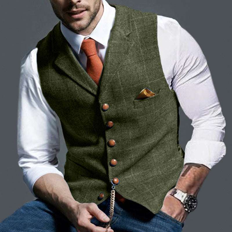 Casual Lapel Plaid Slim Fit Men's Vest Vest - globaltradeleader