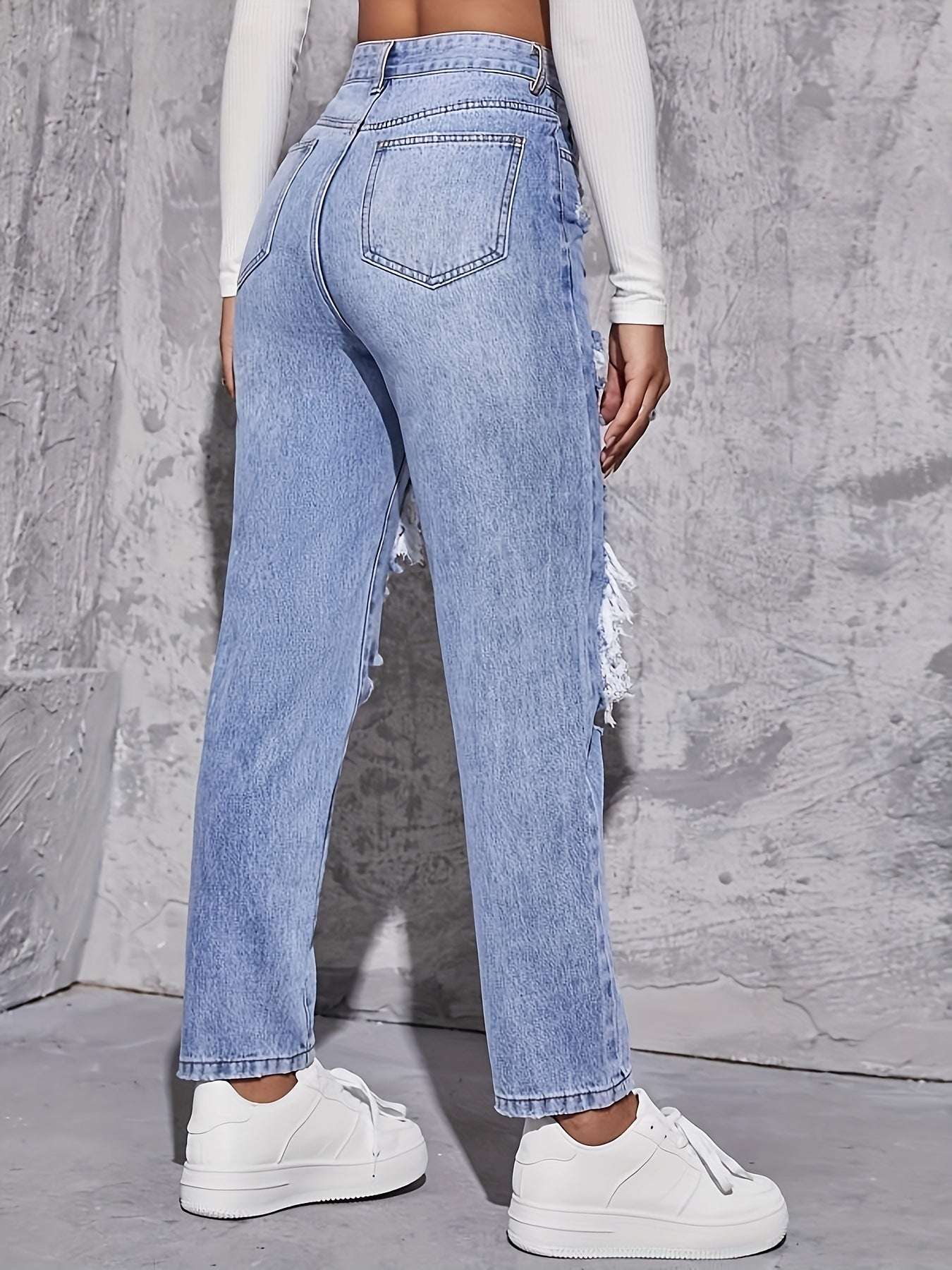 Casual High Waist Ripped Denim Trousers - globaltradeleader
