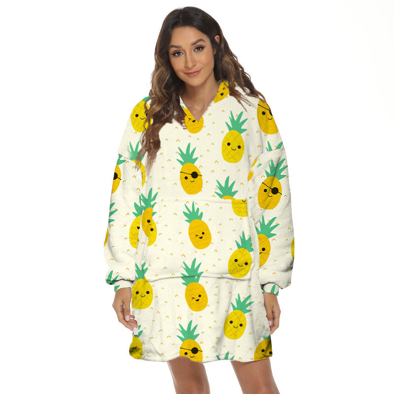Cartoon Fruit Printed Lazy Blanket Hooded - globaltradeleader