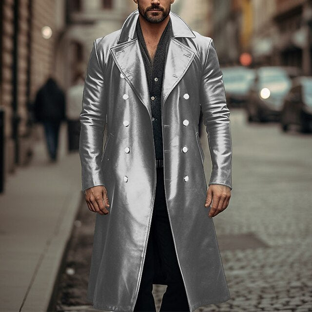 Long Trench Coat Male Double-breasted Leather Jacket - globaltradeleader