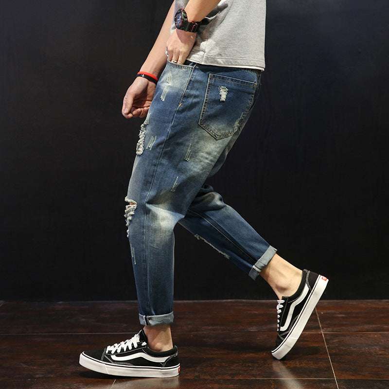 Men's Ripped Jeans Loose Overweight Man Plus Size Skinny Pants - globaltradeleader