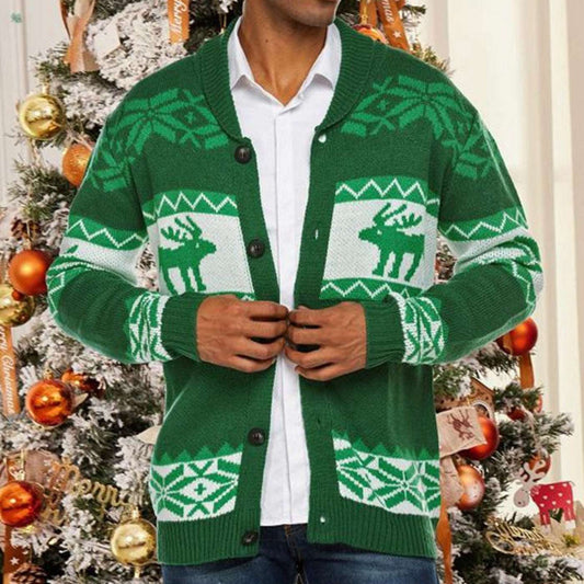 Men's Christmas Jacquard Sweater Button Cardigan Sweater Coat - globaltradeleader
