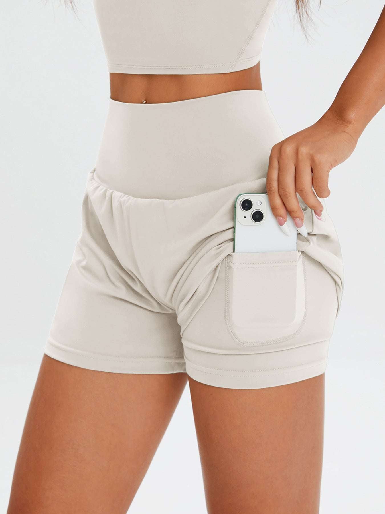 European And American Fitness Simple Casual Pants High Waist Pocket Anti-exposure Bottoming Yoga Shorts - globaltradeleader