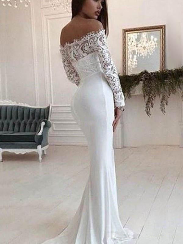 Fashion One Shoulder Lace Long Sleeve Dress Mopping Wedding Dress - globaltradeleader