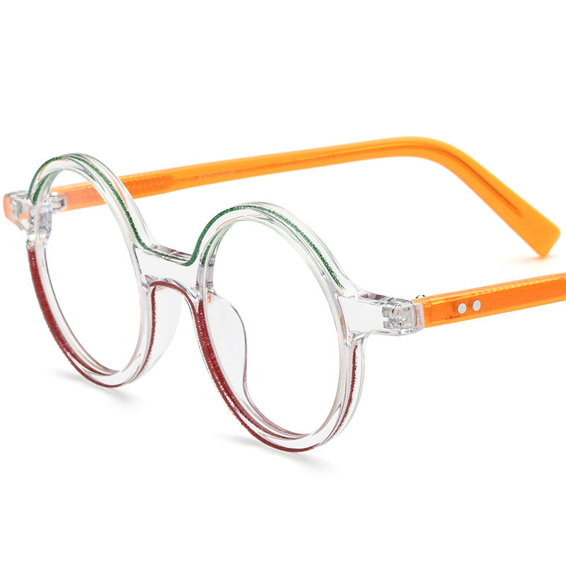 Color Blocking Fashionable Round Plate Glasses