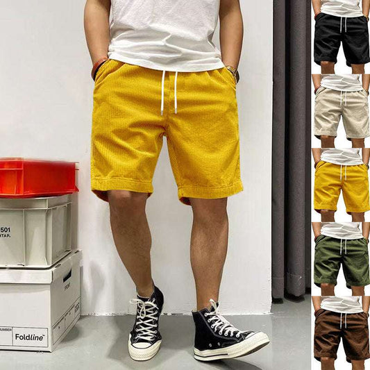 Men's Cargo Shorts Summer Vintage Corduroy Drawstring Pants With Pockets - globaltradeleader